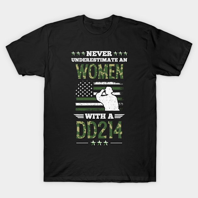 Veterans Day Gift - Never Underestimate A Woman With DD-214 T-Shirt by NAMTO